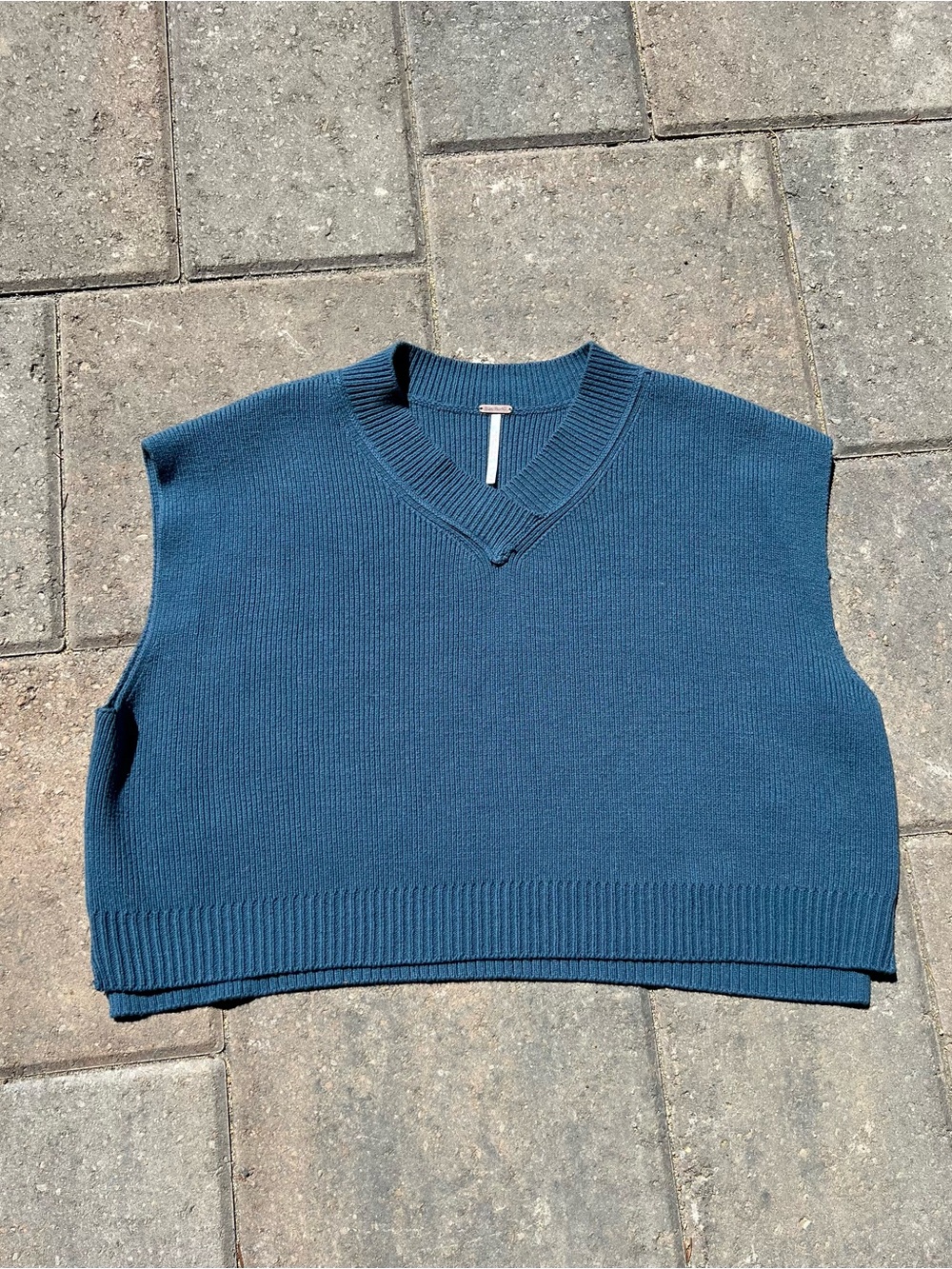 Free People Easy Street V-Neck Sweater Vest Teal Blue Medium